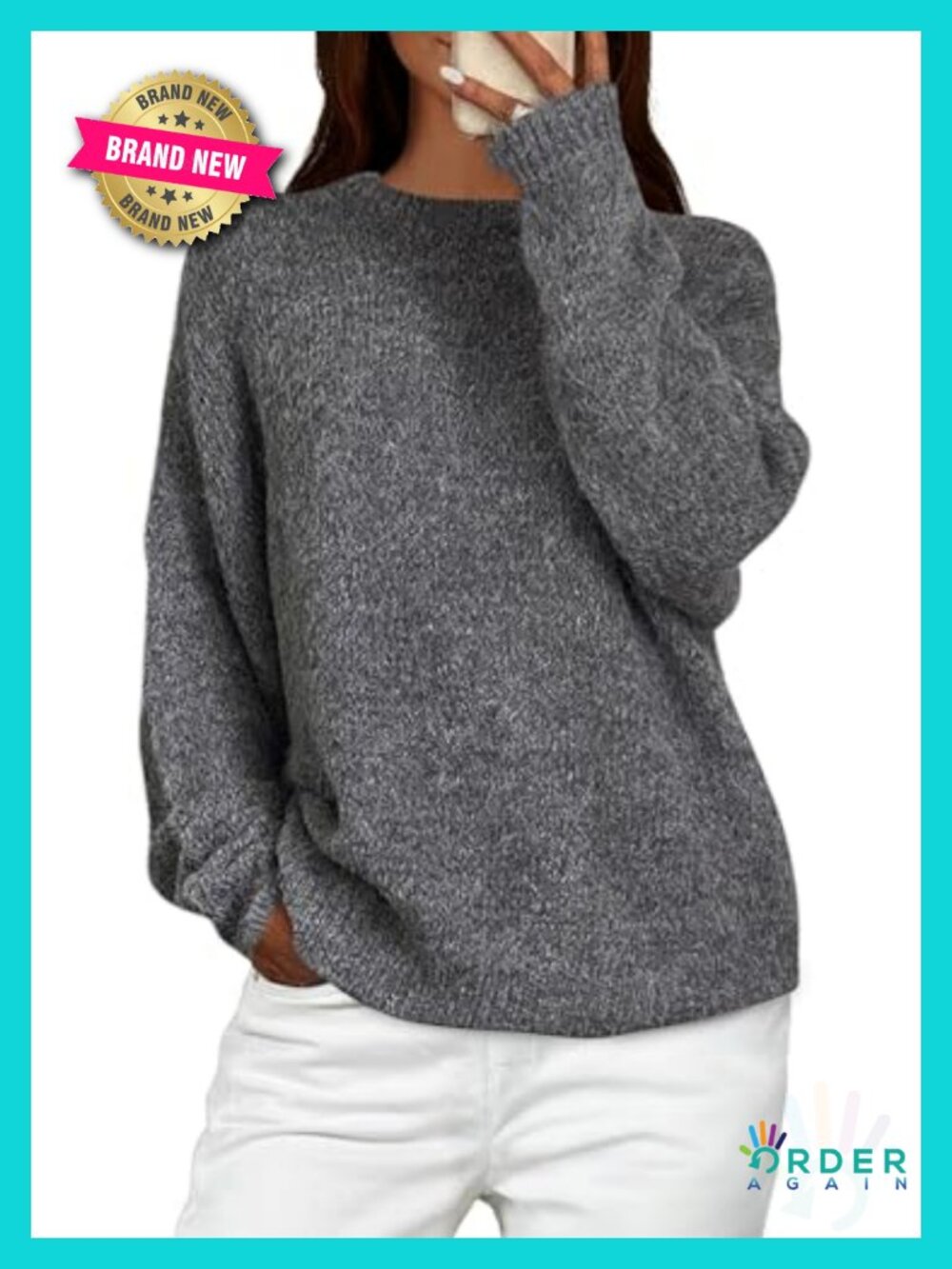 Oversized Long Sleeve Crew Neck Pullover Sweater Soft Knit Loose Fit Top